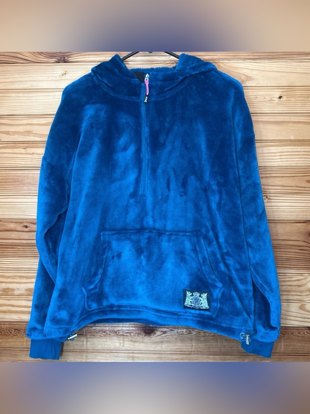Juicy couture sport dark blue teal fuzzy half zip hoodie medium